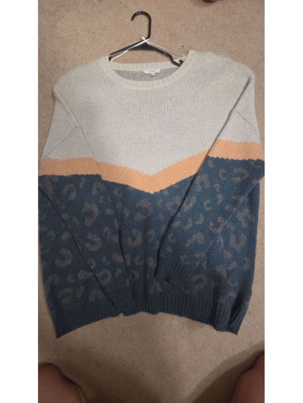 Easel Blue and Peach Leopard Sweater